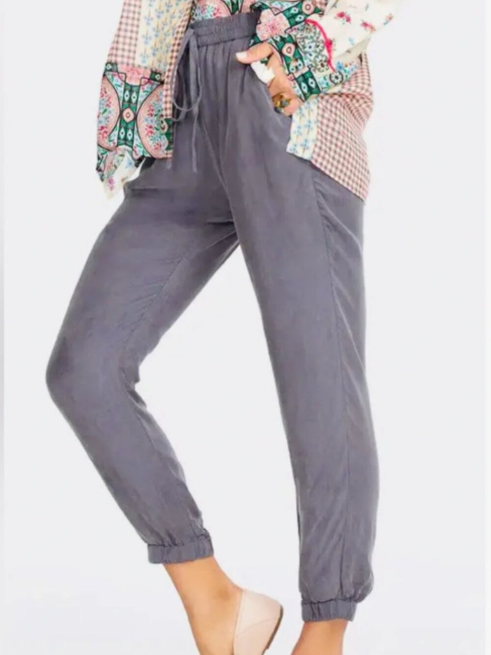 JOHNNY WAS I Granite Gray Alice Cupra Silky Drawstring Jogger Ankle Pants, M - Picture 11 of 12